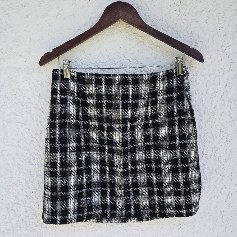Zara Black White Tweed Plaid Mini Skirt | Classic Check Pattern - Picture 1 of 7